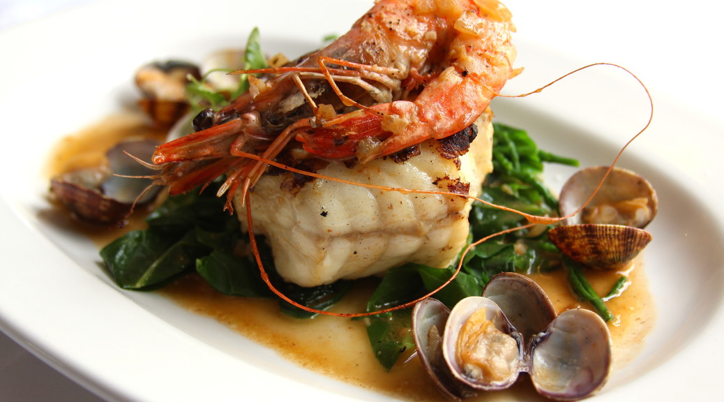 Chargrilled monkfish osso buco, tiger prawn & clams, samphire, gremolata