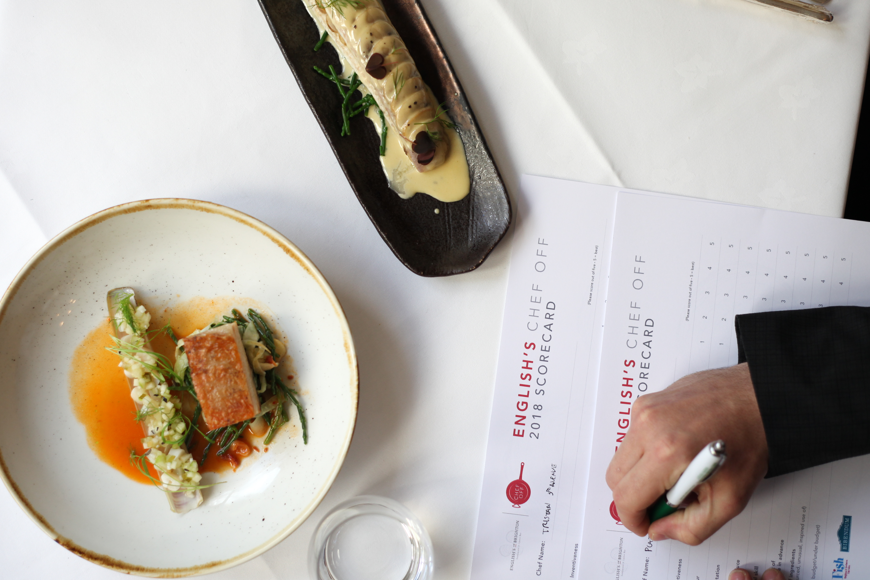 The judges scoring the winning dish