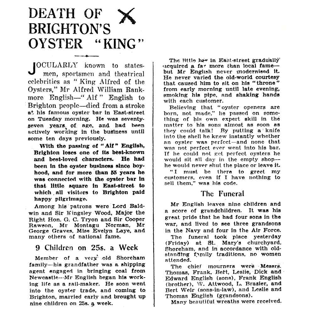 The death of Alf English as reported in a local paper.